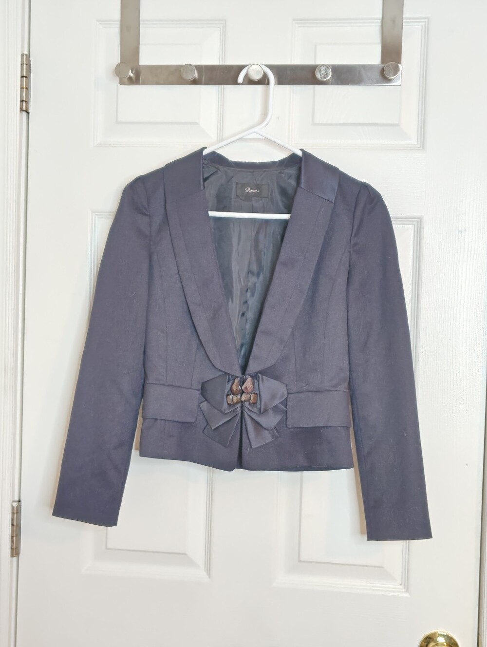 Korean Brand Black Little Sheen Beaded Bow Blazer Size XXS